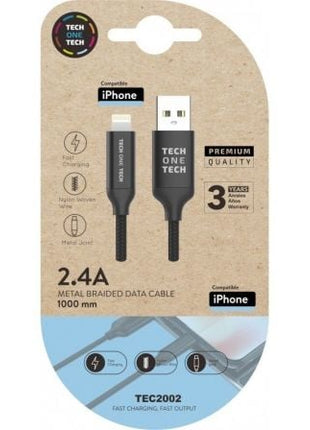 Cable USB 2.0 Tech One Tech TEC2002/ USB Macho - Lightning Macho/ 1m/ Negro - Tiensol