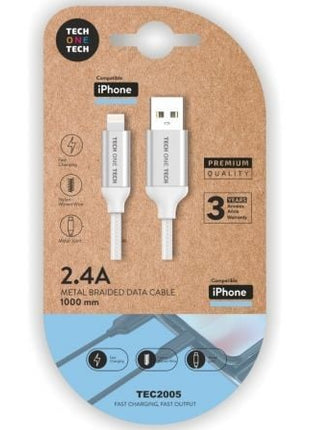 Cable USB 2.0 Tech One Tech TEC2005/ USB Macho - Lightning Macho/ 1m/ Blanco - Tiensol