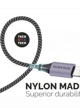 Cable USB 2.0 Tech One Tech TEC2022/ USB Macho - Lightning Macho/ 2m/ Gris - Tiensol