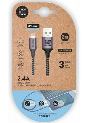 Cable USB 2.0 Tech One Tech TEC2022/ USB Macho - Lightning Macho/ 2m/ Gris - Tiensol