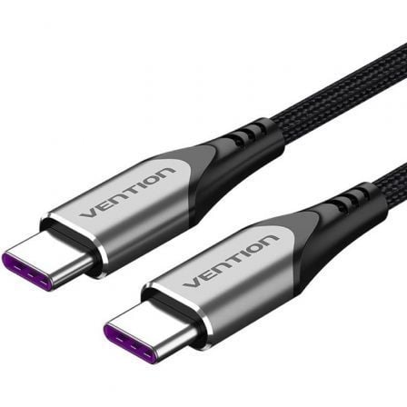 Cable USB 2.0 Tipo - C 5A 100W Vention TAEHF/ USB Tipo - C Macho - USB Tipo - C Macho/ Hasta 100W/ 480Mbps/ 1m/ Gris - Tiensol