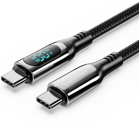 Cable USB 2.0 Tipo - C 5A 100W Vention TAYBAV/ USB Tipo - C Macho - USB Tipo - C Macho/ Hasta 100W/ 480Mbps/ 1.2m/ con Pantalla LED/ Negro - Tiensol