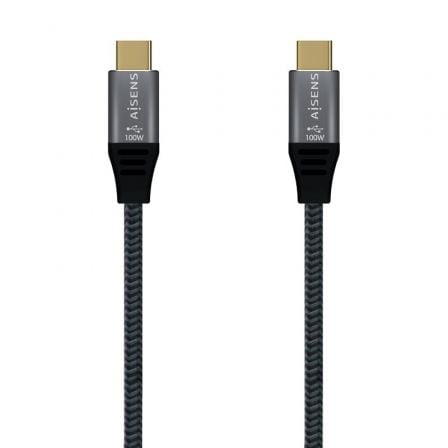 Cable USB 2.0 Tipo - C Aisens A107 - 0628 5A 100W/ USB Tipo - C Macho - USB Tipo - C Macho/ Hasta 100W/ 60Mbps/ 1m/ Gris - Tiensol