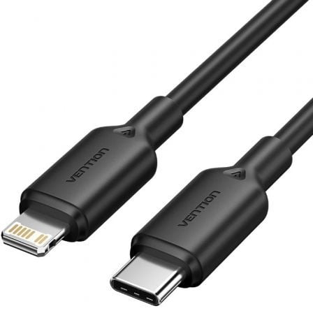 Cable USB 2.0 Tipo - C Lightning Vention LAKBF/ USB Tipo - C Macho - Lightning Macho/ Hasta 27W/ 480Mbps/ 1m/ Negro - Tiensol