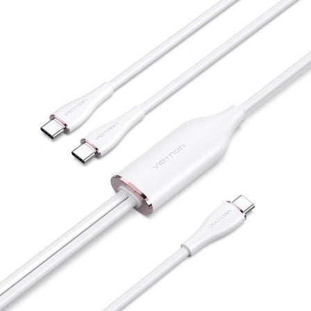 Cable USB 2.0 Tipo - C Vention CTMWG/ USB Tipo - C Macho - 2 x USB Tipo - C Macho/ Hasta 100W/ 480Mbps/ 1.5m/ Blanco - Tiensol