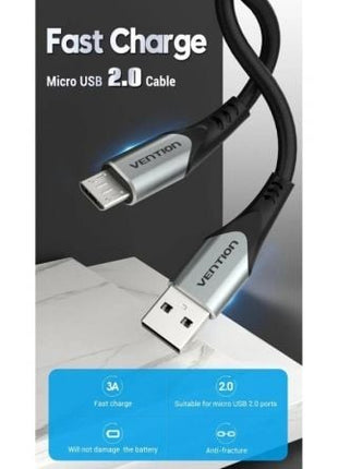 Cable USB 2.0 Vention COAHG/ USB Macho - MicroUSB Macho/ Hasta 60W/ 480Mbps/ 1.5m/ Gris - Tiensol