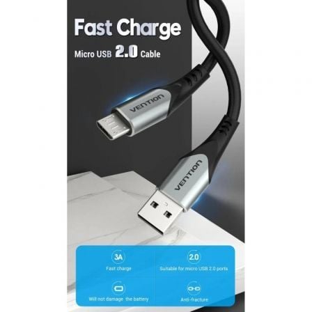 Cable USB 2.0 Vention COAHG/ USB Macho - MicroUSB Macho/ Hasta 60W/ 480Mbps/ 1.5m/ Gris - Tiensol