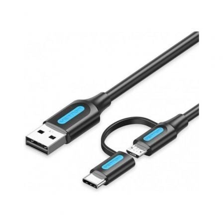 Cable USB 2.0 Vention CQDBD/ USB Macho - MicroUSB Macho/ USB Tipo - C Macho/ 480Mbps/ 50cm/ Negro - Tiensol