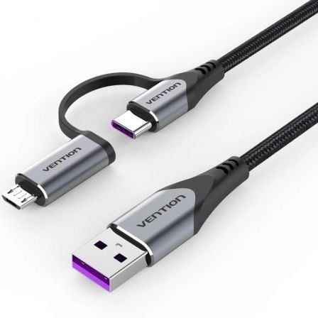 Cable USB 2.0 Vention CQFHF/ USB Tipo - C Macho - MicroUSB Macho/ USB Macho/ 480Mbps/ 1m/ Gris - Tiensol