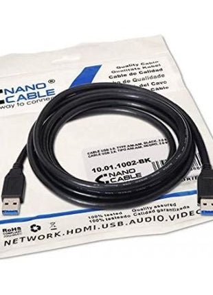 Cable USB 3.0 Nanocable 10.01.1002 - BK/ USB Macho - USB Macho/ 2m/ Negro - Tiensol