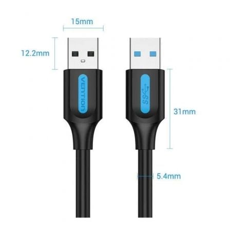 Cable USB 3.0 Vention CONBD/ USB Macho - USB Macho/ 5Gbps/ 50cm/ Negro - Tiensol