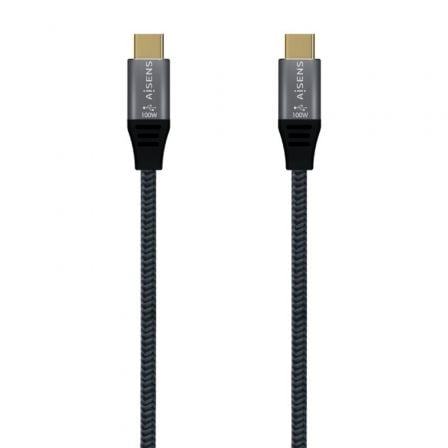 Cable USB 3.2 Tipo - C Aisens A107 - 0670 20GBPS 100W/ USB Tipo - C Macho - USB Tipo - C Macho/ Hasta 100W/ 2500Mbps/ 60cm/ Gris - Tiensol