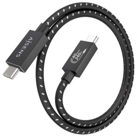 Cable USB 4.0 Tipo - C Aisens A156 - 0866/ USB Tipo - C Macho - USB Tipo - C Macho/ Hasta 240W/ 40Gbps/ 50cm/ Gris - Tiensol