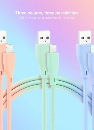 Cables USB 2.0 Lightning Nanocable 10.10.0401 - A1/ USB Macho - Lightning Macho/ 1m/ 3 Unidades/ Rosa, Azul y Verde - Tiensol