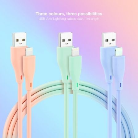 Cables USB 2.0 Lightning Nanocable 10.10.0401 - A1/ USB Macho - Lightning Macho/ 1m/ 3 Unidades/ Rosa, Azul y Verde - Tiensol