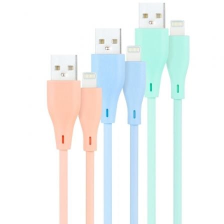 Cables USB 2.0 Lightning Nanocable 10.10.0401 - A1/ USB Macho - Lightning Macho/ 1m/ 3 Unidades/ Rosa, Azul y Verde - Tiensol