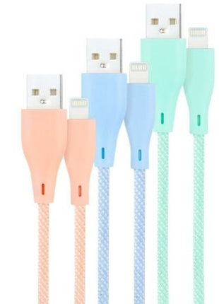 Cables USB 2.0 Lightning Nanocable 10.10.0401 - CO1/ USB Macho - Lightning Macho/ 1m/ 3 Unidades/ Rosa, Azul y Verde - Tiensol