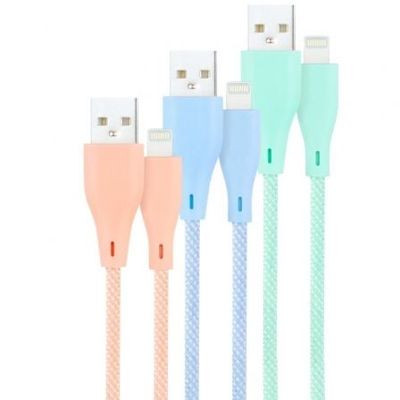 Cables USB 2.0 Lightning Nanocable 10.10.0401 - CO1/ USB Macho - Lightning Macho/ 1m/ 3 Unidades/ Rosa, Azul y Verde - Tiensol