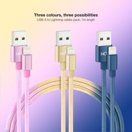 Cables USB 2.0 Lightning Nanocable 10.10.0401 - CO2/ USB Macho - Lightning Macho/ 1m/ 3 Unidades/ Rosa, Dorado, Azul Pacífico - Tiensol