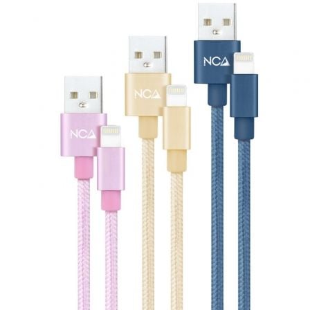 Cables USB 2.0 Lightning Nanocable 10.10.0401 - CO2/ USB Macho - Lightning Macho/ 1m/ 3 Unidades/ Rosa, Dorado, Azul Pacífico - Tiensol