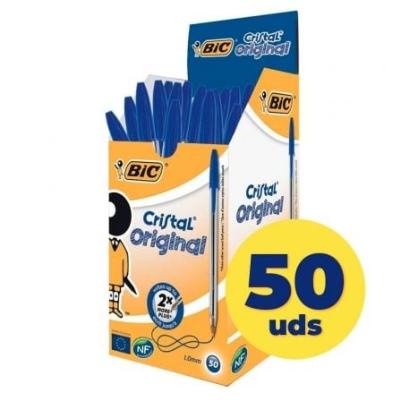 Caja de Bolígrafos de Tinta de Aceite Bic Cristal Original 8373609/ 50 unidades/ Azules - Tiensol