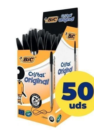 Caja de Bolígrafos de Tinta de Aceite Bic Cristal Original 8373639/ 50 unidades/ Negros - Tiensol