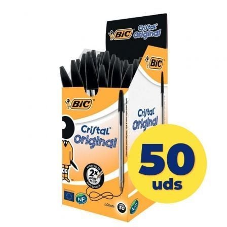 Caja de Bolígrafos de Tinta de Aceite Bic Cristal Original 8373639/ 50 unidades/ Negros - Tiensol