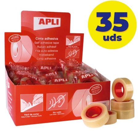 Caja de Cintas Adhesivas Transparentes Apli 11103/ 1.9cm x 33m/ 35 unidades - Tiensol