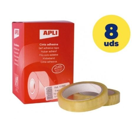 Caja de Cintas Adhesivas Transparentes Apli 11266/ 1.9cm x 66m/ 8 unidades - Tiensol