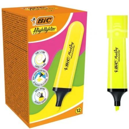 Caja de Marcadores Fluorescentes Bic Highlighter Flat Neón/ 12 unidades/ Amarillos - Tiensol