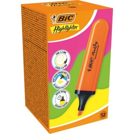 Caja de Marcadores Fluorescentes Bic Highlighter Flat Neón/ 12 unidades/ Naranjas - Tiensol