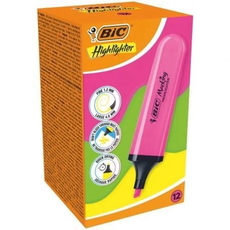 Caja de Marcadores Fluorescentes Bic Highlighter Flat Neón/ 12 unidades/ Rosas - Tiensol