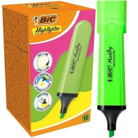 Caja de Marcadores Fluorescentes Bic Highlighter Flat Neón/ 12 unidades/ Verdes - Tiensol