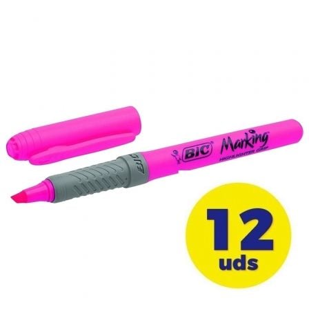 Caja de Marcadores Fluorescentes Bic Marking Highlighter Grip/ 12 unidades/ Rosas - Tiensol