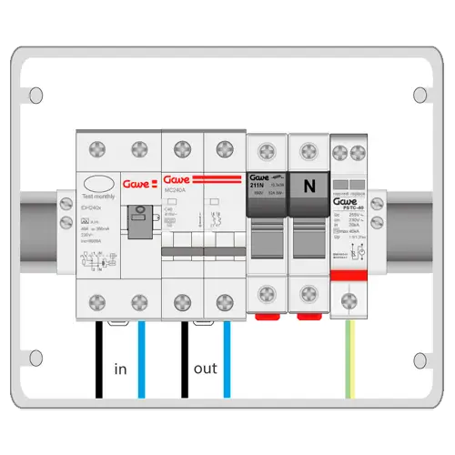 Caja Protecciones AC Monofásico GAVE ACM16SDA 3.7kW 16A 30mA - Kits Protecciones CA