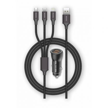 Cargador de Coche Tech One Tech TEC2810/ 2xUSB + Cable 3 en 1/ 2.4A - Tiensol