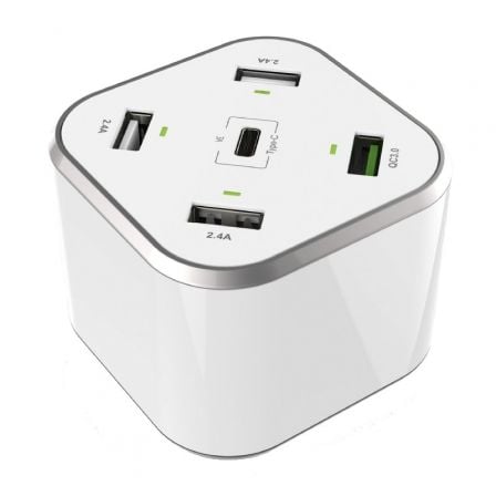 Cargador de Mesa Aisens ASCH - 5PQC - W/ 1xUSB Tipo - C/ 4xUSB/ 48W - Tiensol