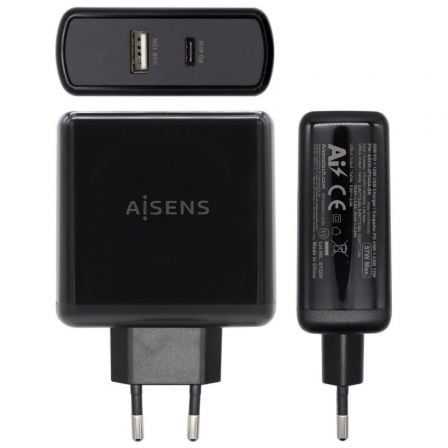 Cargador de Pared Aisens ASCH - 2PD45A - BK/ 1xUSB Tipo - C/ 1x USB/ 57W - Tiensol