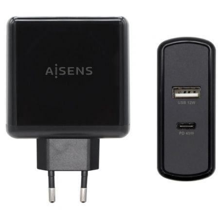 Cargador de Pared Aisens ASCH - 2PD45A - BK/ 1xUSB Tipo - C/ 1x USB/ 57W - Tiensol