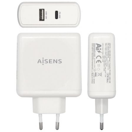 Cargador de Pared Aisens ASCH - 2PD45A - W/ 1xUSB Tipo - C/ 1x USB/ 57W - Tiensol