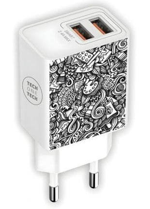 Cargador de Pared Tech One Tech Art - Deco TEC2510/ 2xUSB/ 2.4A/ Blanco - Tiensol