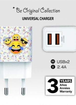 Cargador de Pared Tech One Tech Emojitech Smile TEC2502/ 2xUSB/ 2.4A/ Blanco - Tiensol