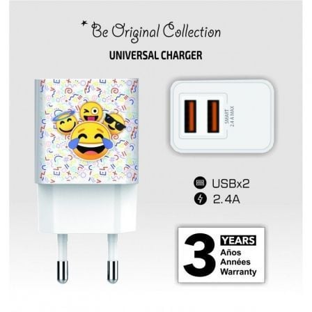 Cargador de Pared Tech One Tech Emojitech Smile TEC2502/ 2xUSB/ 2.4A/ Blanco - Tiensol