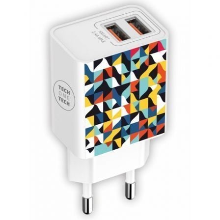 Cargador de Pared Tech One Tech Kaleydos TEC2508/ 2xUSB/ 2.4A/ Blanco - Tiensol