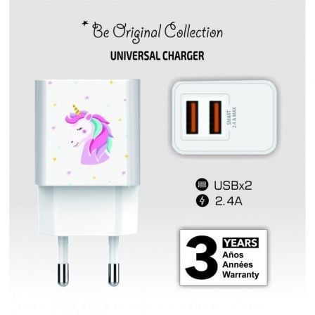 Cargador de Pared Tech One Tech Unicornio Dream/ 2xUSB/ 2.4A/ Blanco - Tiensol