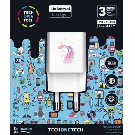 Cargador de Pared Tech One Tech Unicornio Dream/ 2xUSB/ 2.4A/ Blanco - Tiensol