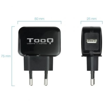 Cargador de Pared TooQ TQWC - 1S01/ 1xUSB/ 12W/ Negro - Tiensol