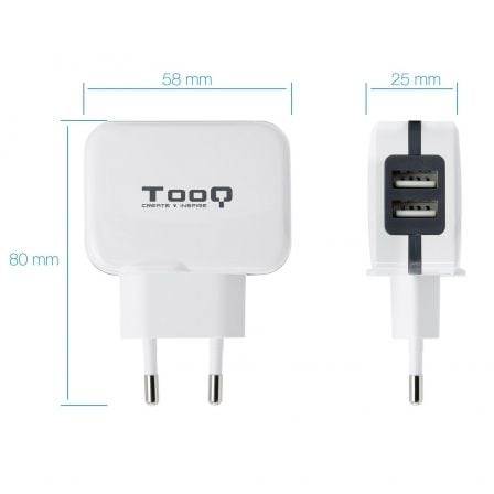 Cargador de Pared TooQ TQWC - 1S02WT/ 2xUSB/ 17W - Tiensol