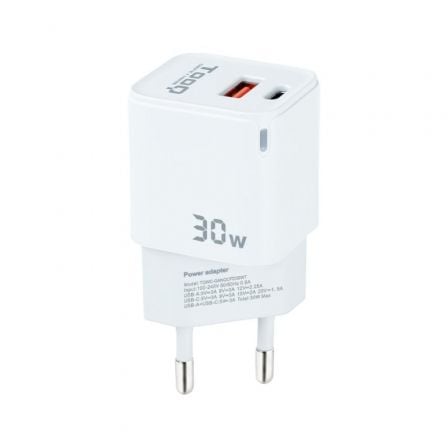 Cargador de Pared TooQ TQWC - GANQCPD30WT/ 1xUSB Tipo - C/ 1xUSB/ 30W - Tiensol