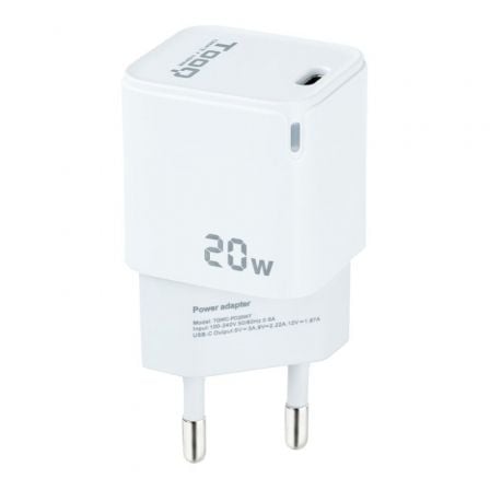 Cargador de Pared TooQ TQWC - PD20WT/ 1xUSB Tipo - C/ 20W/ Blanco - Tiensol